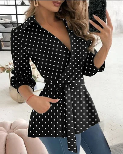 Title 2, Printed Long Sleeve V-neck Belt Shirt. Elevate ...