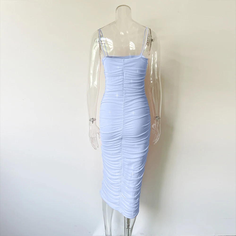 Title 14, Mesh Slim Fit Patchwork Pleated Long Sling Dress