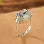 Anel de macarrão com ovo esmaltado de jade Hetian em prata esterlina. Elegância e estilo se encontram nesta joia única e sofisticada. Um toque especial. — foto 6