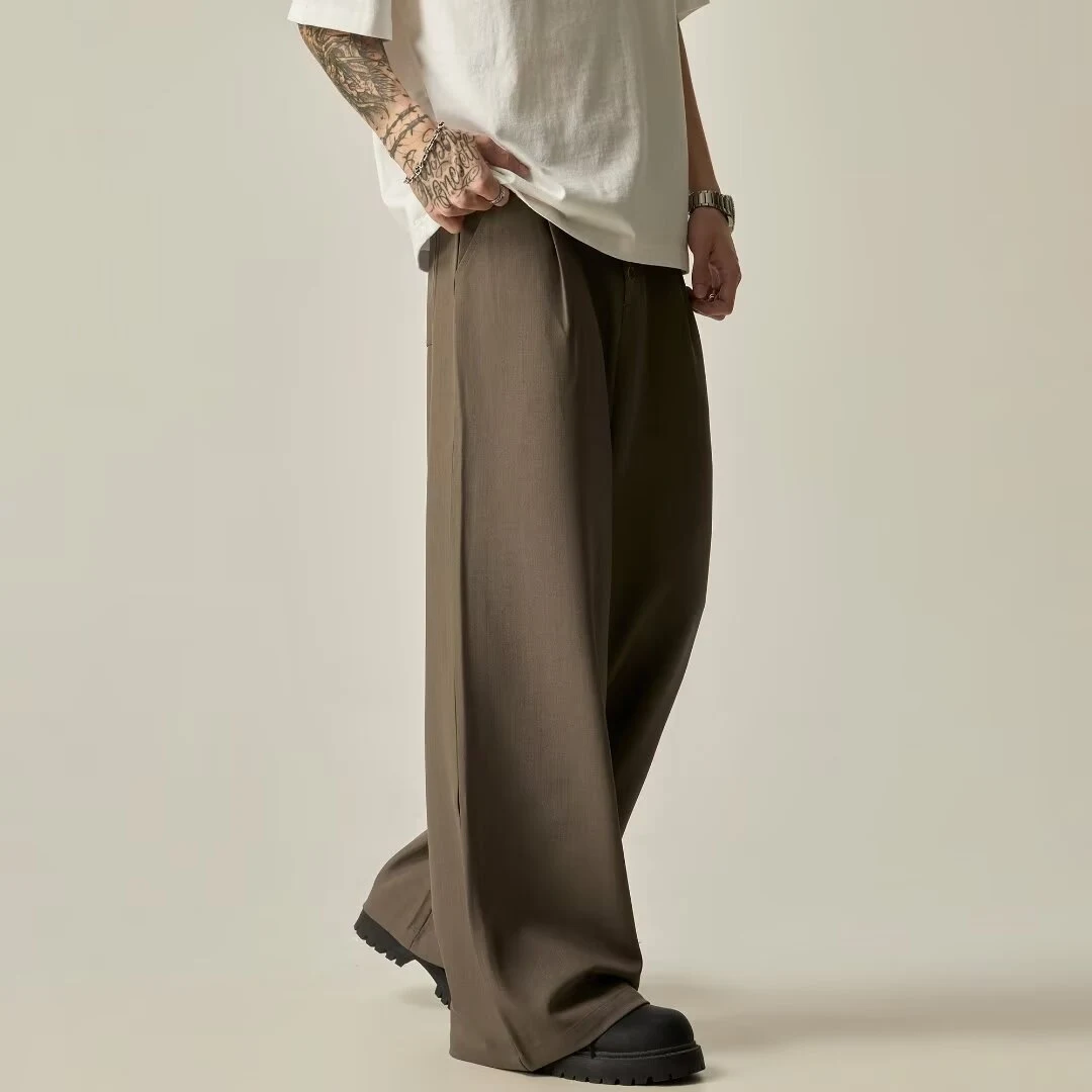Heren Casual Broek Effen Kleur Polyester Verticale Tube Brede Pijpen Comfortabel en Stijlvol voor Dagelijks Gebruik. — foto 5
