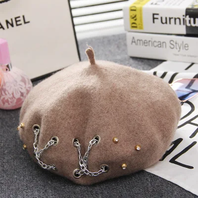 Title 4, Cross Chain Beret Women Autumn Winter Wool Rive...