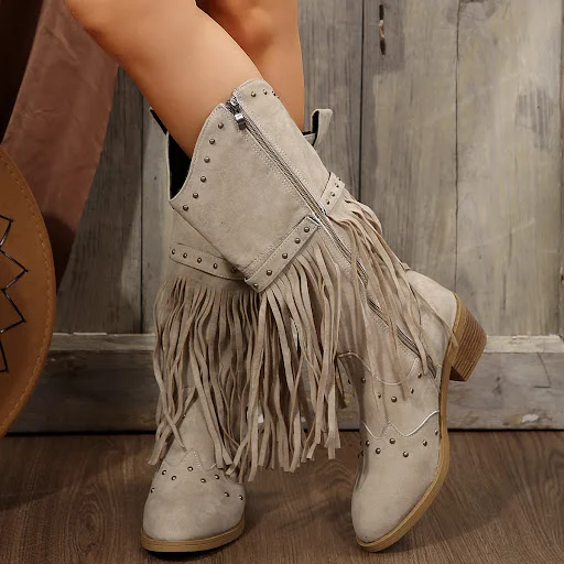 Title 13, Retro Tassel Thin Effect Plus Size Wellingtons ...