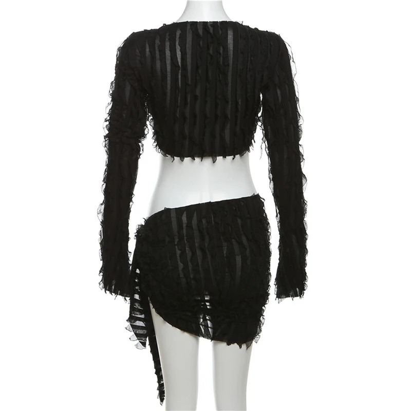 Sexy long sleeve V-neck midriff-baring slim fit sheath skirt suit. Perfect for a night out, this set accentuates your fi — photo 8