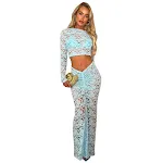 Vestido de manga longa com cintura baixa e renda transparente. Conjunto elegante para um visual sensual e sofisticado. Perfeito para eventos especiais. — foto 3