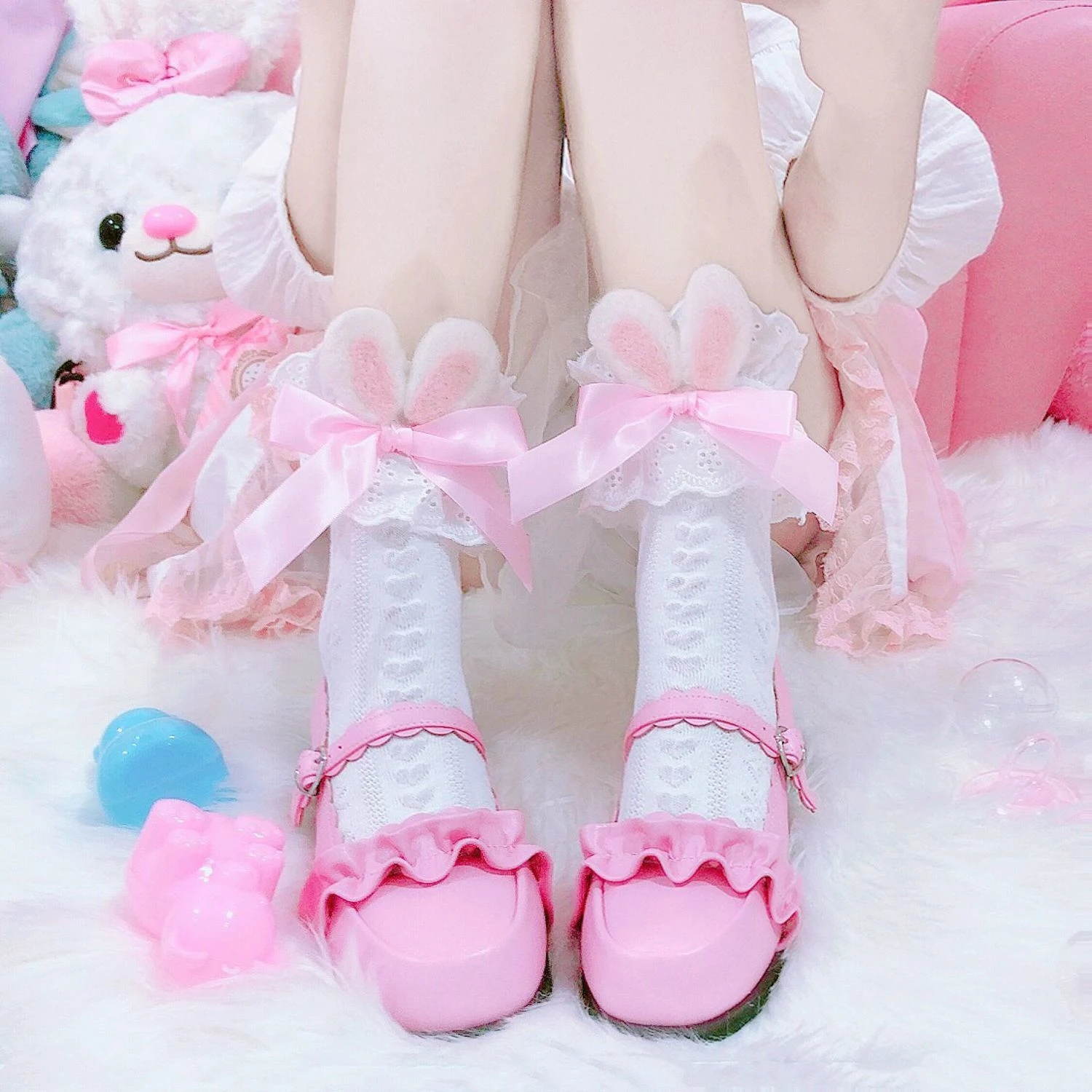 Japanse schattige roze Lolita medium korte katoenen sokken — foto 3