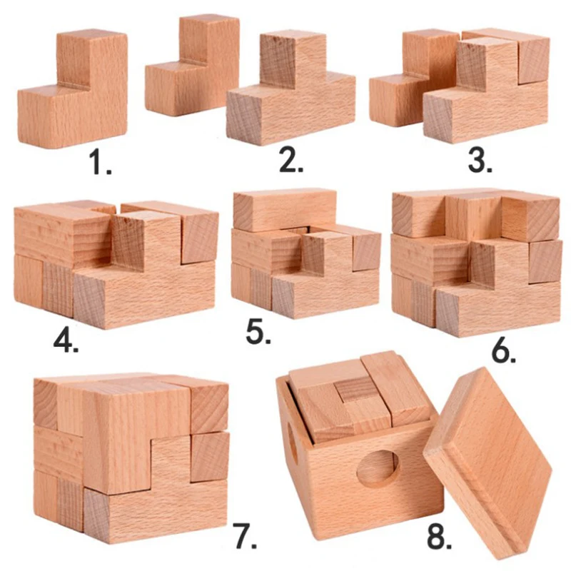 Title 3, Desk Novelty Wooden Soma Cube Puzzle IQ Mind Bo...