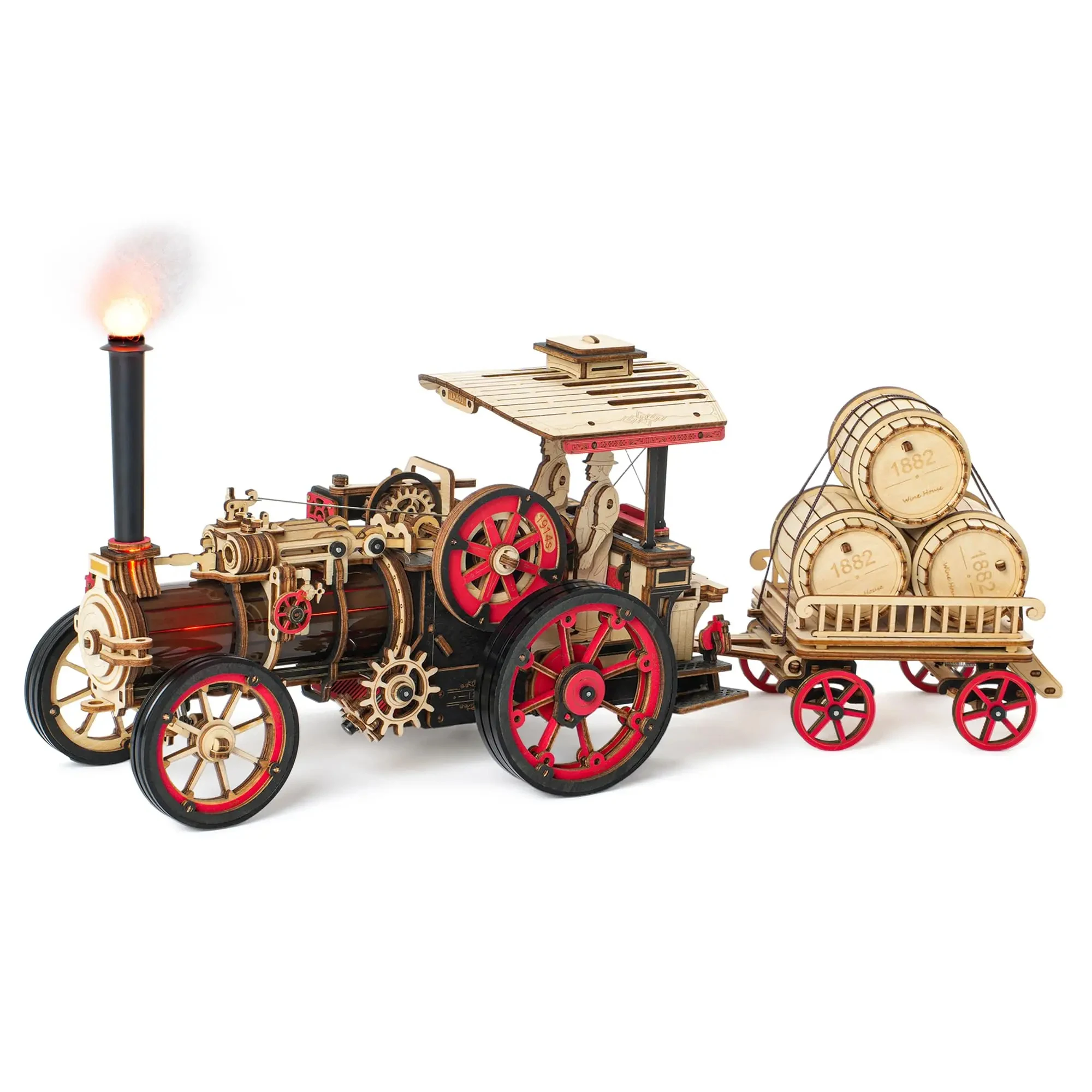 Robotime Rokr Tractor Locomotive Model 3D Wooden Puzzle Steam Engine Birthday Gifts for Boys Hobbies Toys Construction — photo 5