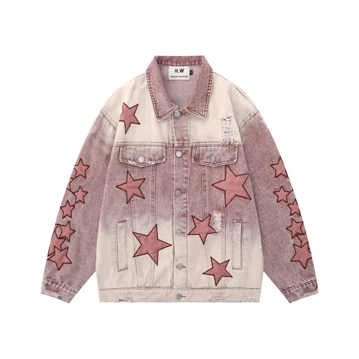 Title 12, Mens Five-Pointed Star Embroidery Denim Jacket...