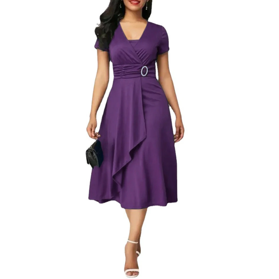 Onafhankelijke Station Mode Elegante Asymmetrie Grote Rok V-hals Jurk Feestavondjurk — foto 14