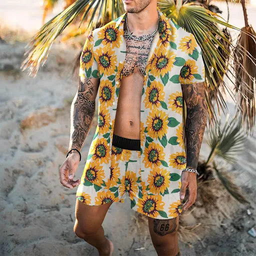 Title 13, Camisa de praia retrô masculina soltinha, manga...