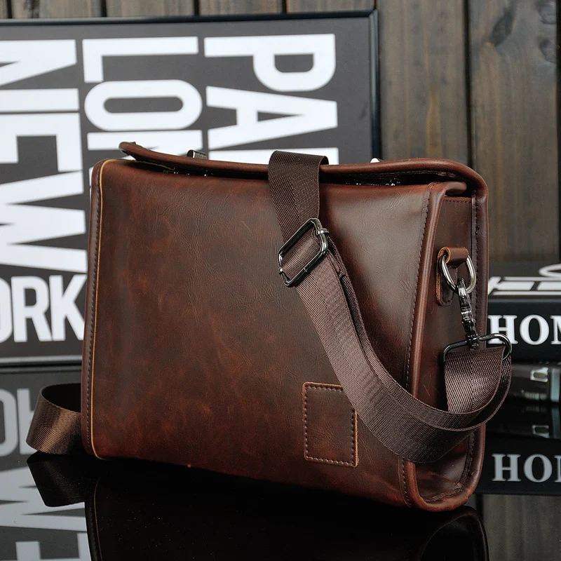 Bolsa masculina de ombro único retrô Crazy Horse original por atacado. Design de bloqueio de torção dupla e tendências. — foto 5