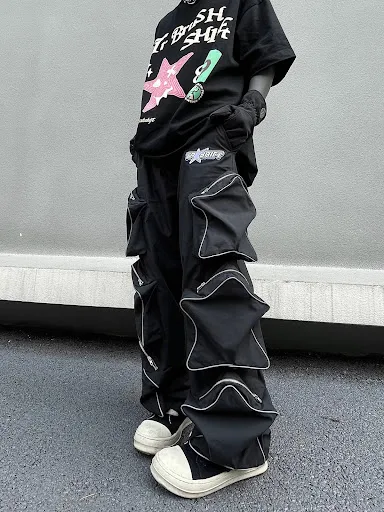 Title 7, Reflective Casual Straight Leg Pants with Silho...