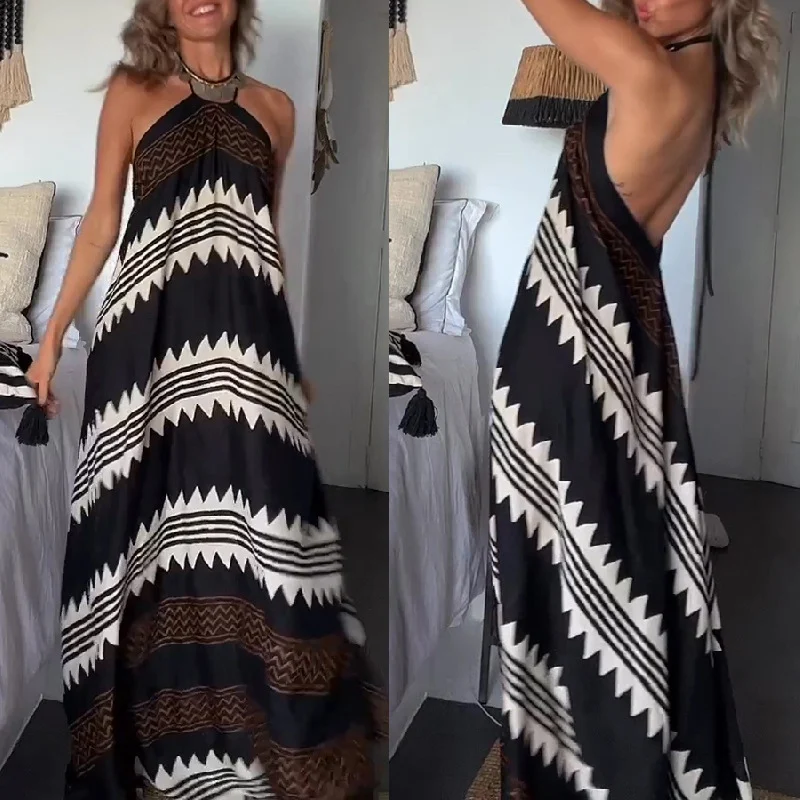 Women's Halterneck Printed Expansion Skirt For Vacation Beach Dress — photo 6