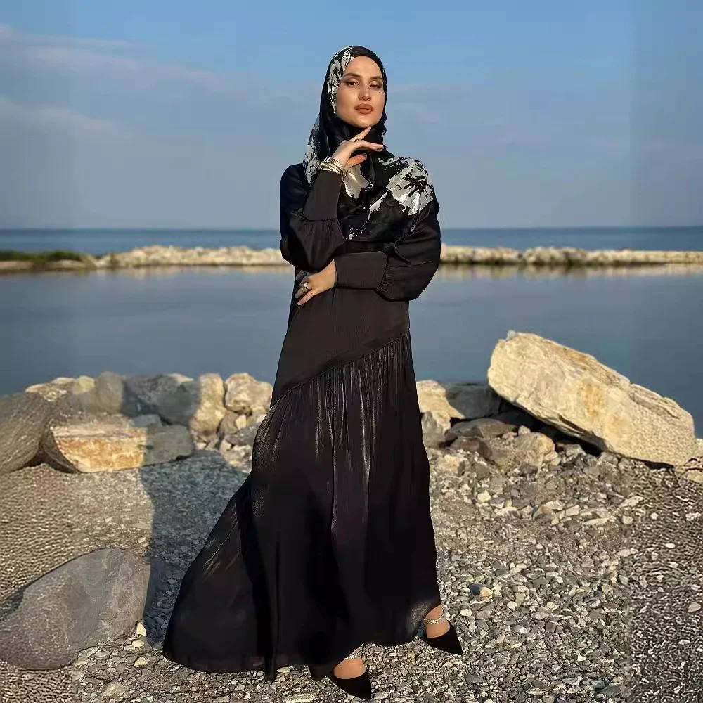 Women's Muslim Style Satin Stitching Design Elegant Fashion Dress — photo 16