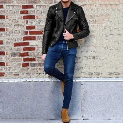 Men's lapel PU leather short motorcycle coat. Provides protection and a bold style. Comfortable, modern design perfect f — photo 1