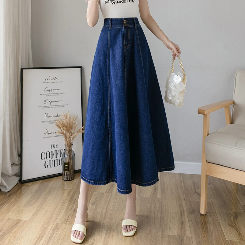 Dames denim halflange paraplu rok Een stijlvolle en comfortabele rok, perfect voor dagelijks gebruik, veelzijdig en gemakkelijk te combineren voor elke gelegenheid. — foto 5