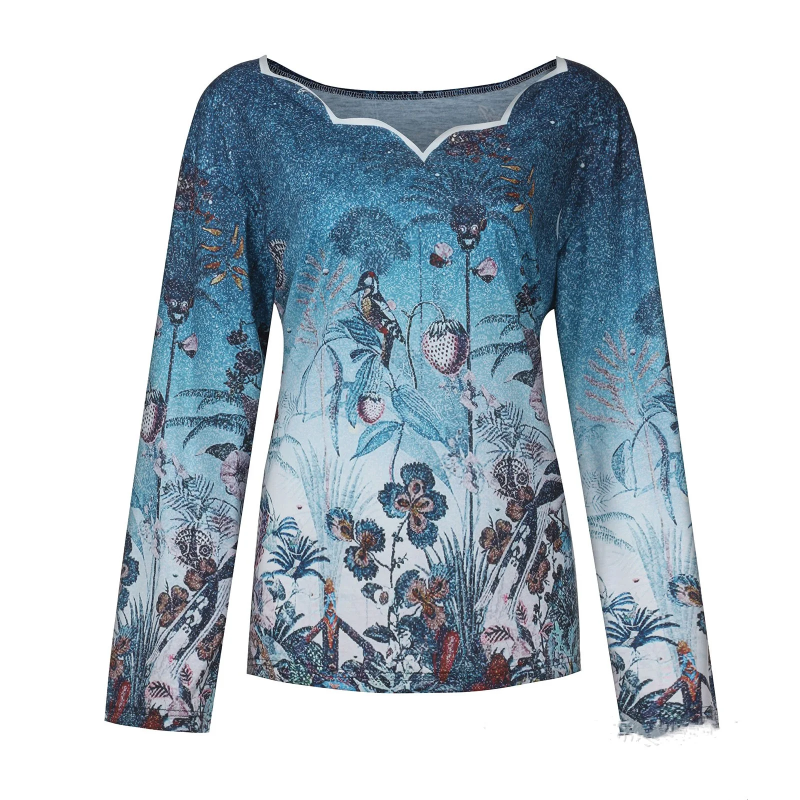 Title 4, Blusa feminina manga longa com estampa e decote...
