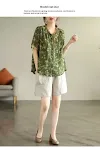Vintage Ramie Printed Shirt Lace-up Lace Collar Top Single-breasted Loose — photo 21