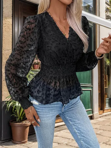 Title 5, Womens Fall Waist-controlled Top Black V-neck ...