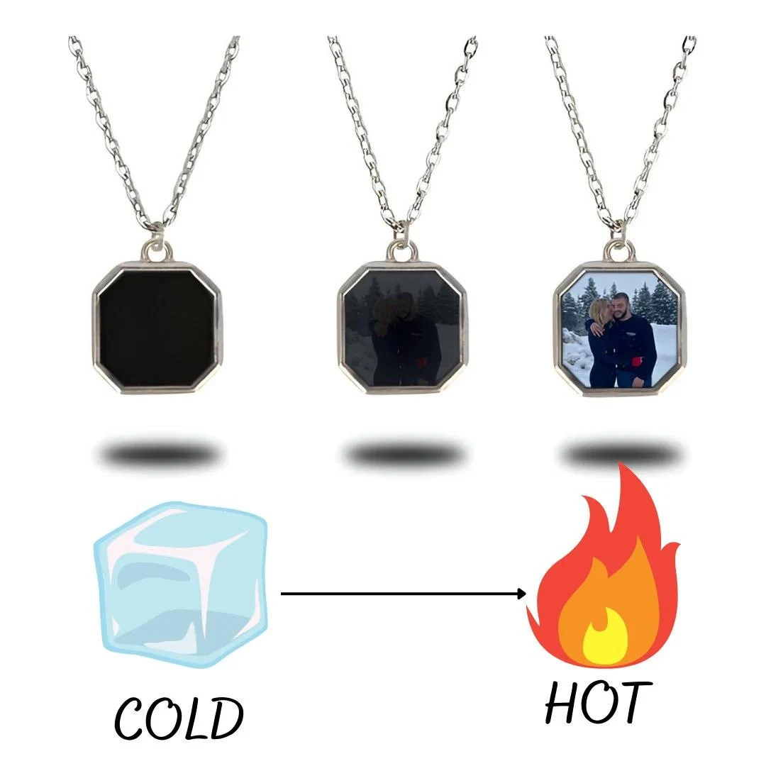 Colar mágico de bloco geométrico metálico ativado por calor. Uma joia que muda com a temperatura. Design único e elegante para você brilhar. — foto 2