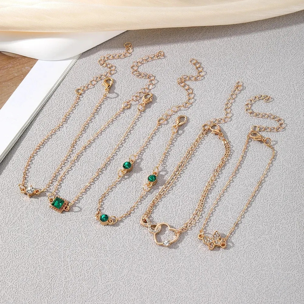 Title 12, Conjunto de pulseiras boêmias de cristal verde ...