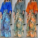 Completo donna due pezzi, top stampato con maniche a lanterna e pantaloni a gamba larga, perfetto per un look alla moda e confortevole. — foto 5