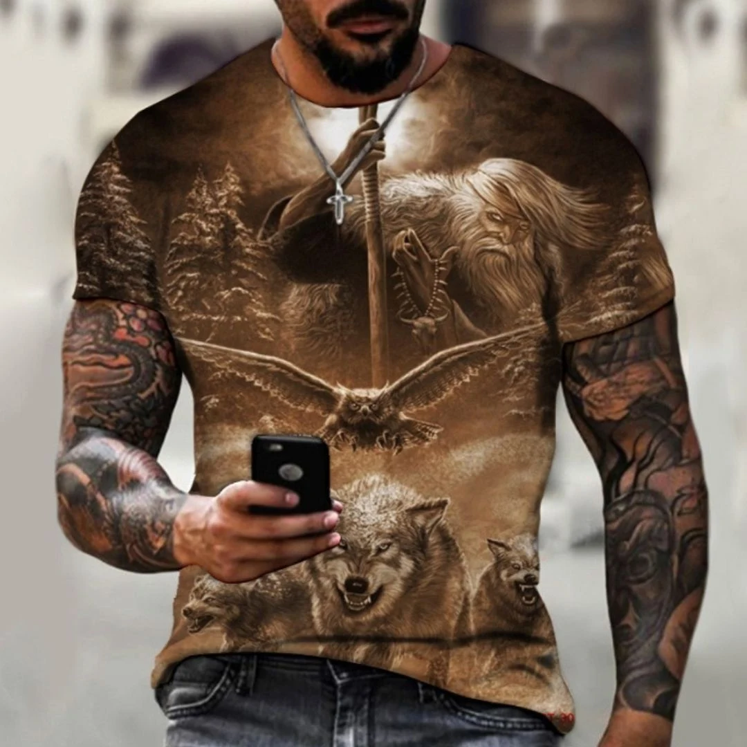 Men's Crew Neck Casual Beast 3D Digital Printing Short Sleeve T-Shirt, Comfortable, Stylish, Perfect for Everyday Wear — photo 4