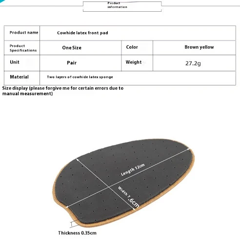 Title 4, Cow Leather Forefoot Pad Thick Half Insole Soft...
