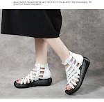 Sandalias de cuña retro étnicas para mujer, cómodas y casuales. Botines con tacón de bolso y boca de pez en piel de vaca. ¡Estilo único! — foto 3
