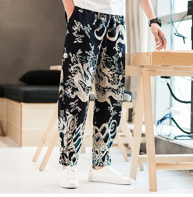 Wind Dragon Pattern Printed Plus Size Cotton And Linen Bloomers Men, comfortable, breathable, and stylish loose-fit pant — photo 11