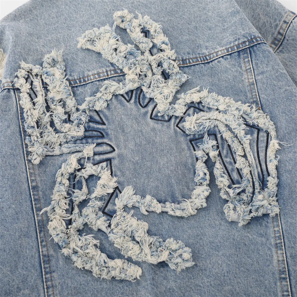 Jaqueta Jeans Masculina Solta com Bordado de Aranha e Apliques de Tecido, Denim Estiloso, Conforto e Design Moderno para Todas as Ocasiões — foto 22