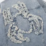 Jaqueta Jeans Masculina Solta com Bordado de Aranha e Apliques de Tecido, Denim Estiloso, Conforto e Design Moderno para Todas as Ocasiões — foto 22