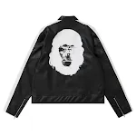 Men's letter printed leather clothing jacket with stand collar, loose hip hop style. A casual and stylish outerwear choi — photo 5