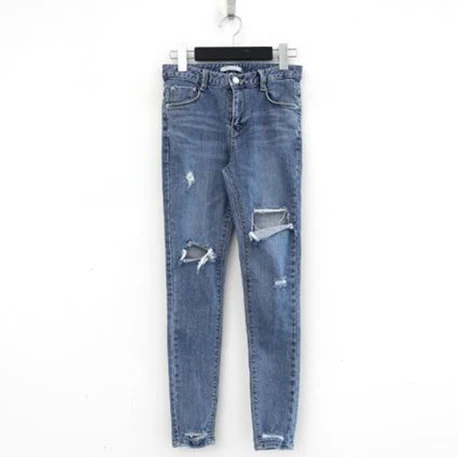 Title 3, Jeans strappati a vita alta stile coreano da do...