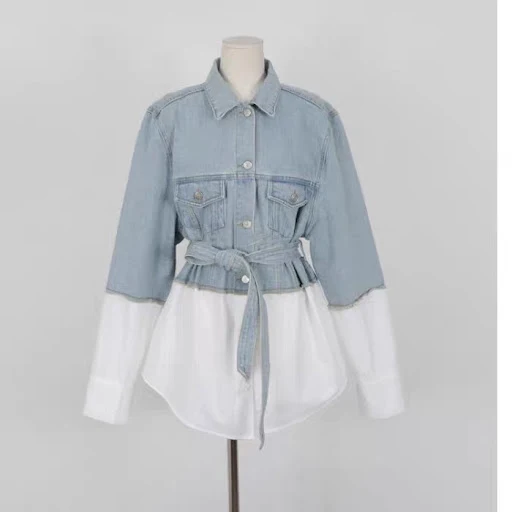 Title 4, Casual Stitching Fake Two Denim Jackets