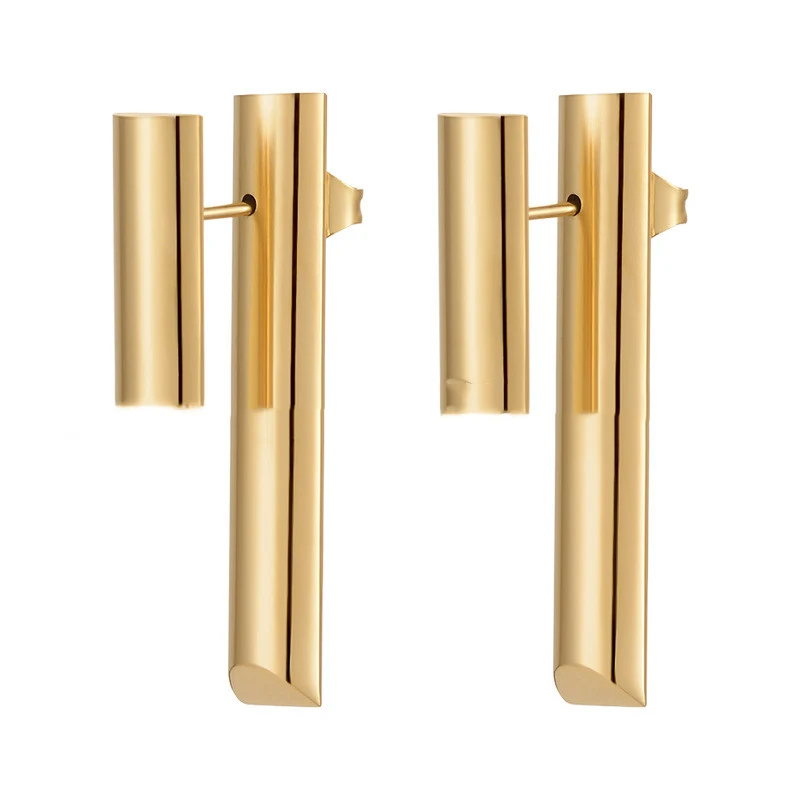 Brincos retos geométricos facetados de aço titânio para homens e mulheres, moda moderna, design elegante e durável para todos os estilos. — foto 2