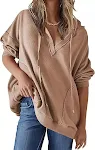 Dames V-hals Wafel Effen Kleur Hoodie met lange mouwen. Comfortabele en stijlvolle hoodie, ideaal voor dagelijks gebruik en casual outfits. — foto 1