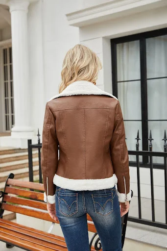 Title 29, Womens Fleece Leather Jacket European Style Wa...