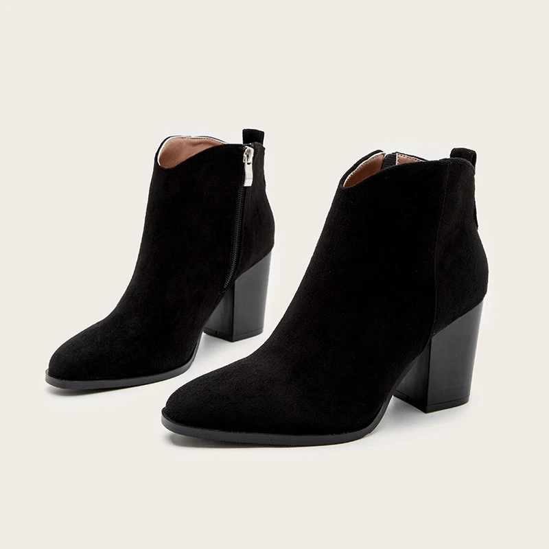 Title 4, European and American suede thick heel womens ...