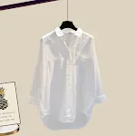 Conjunto feminino de três peças, suéter de tricô, camisa e calças de perna larga, traje outono inverno, conforto e elegância — foto 3