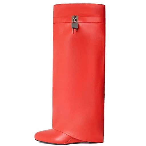 Title 6, Botas femininas plus size com cunha alta metali...