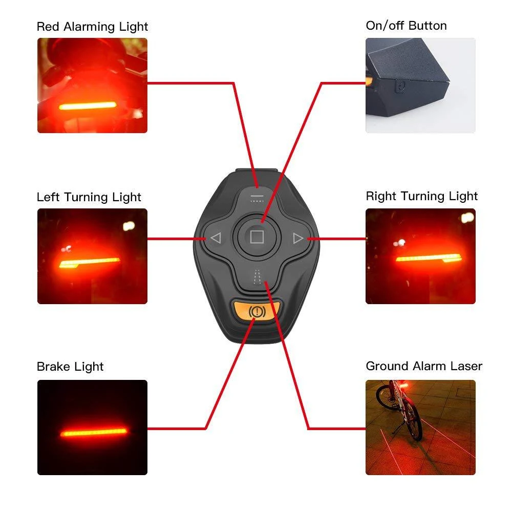 Lanterna traseira LED inteligente sem fio para bicicleta. Aumente sua segurança com indicadores de direção e freio. Fácil instalação, recarregável, à prova d'água. — foto 1