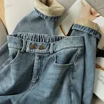 Elastische Taille Slim Harem Jeans met Fleece en Verdikking. Warm en Comfortabel, voor een Slank en Stijlvol Uiterlijk. — foto 5