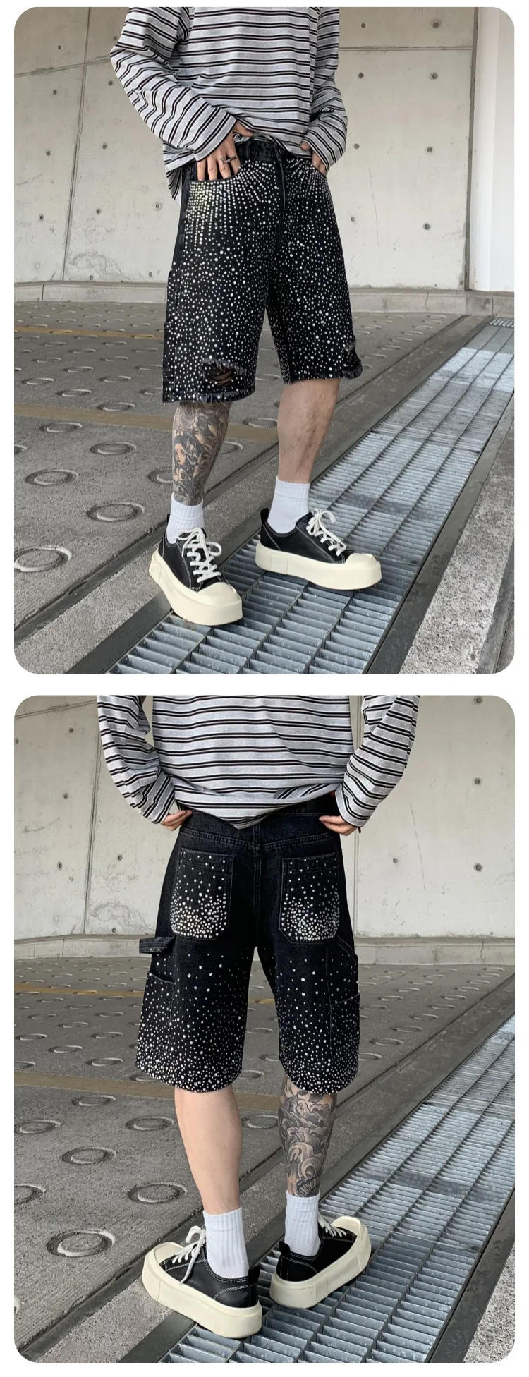 Title 6, Mens Gradient Full Diamond Denim Shorts. These...