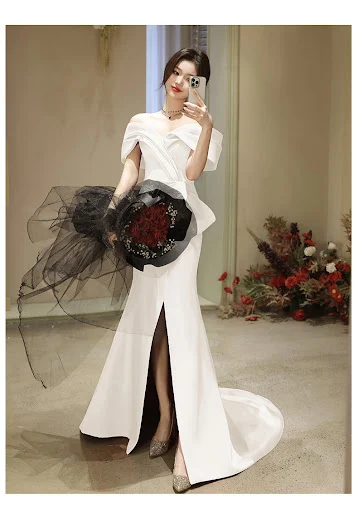 Title 5, Off-shoulder Evening Sexy Slit White Art Exam L...
