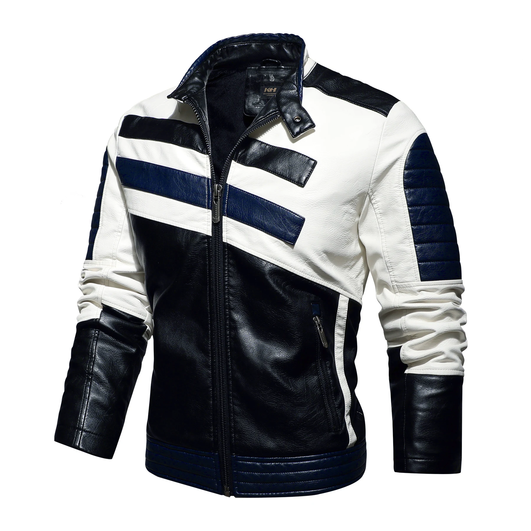 Title 5, Mens Leather Jackets Motorcycle Stand Collar. S...