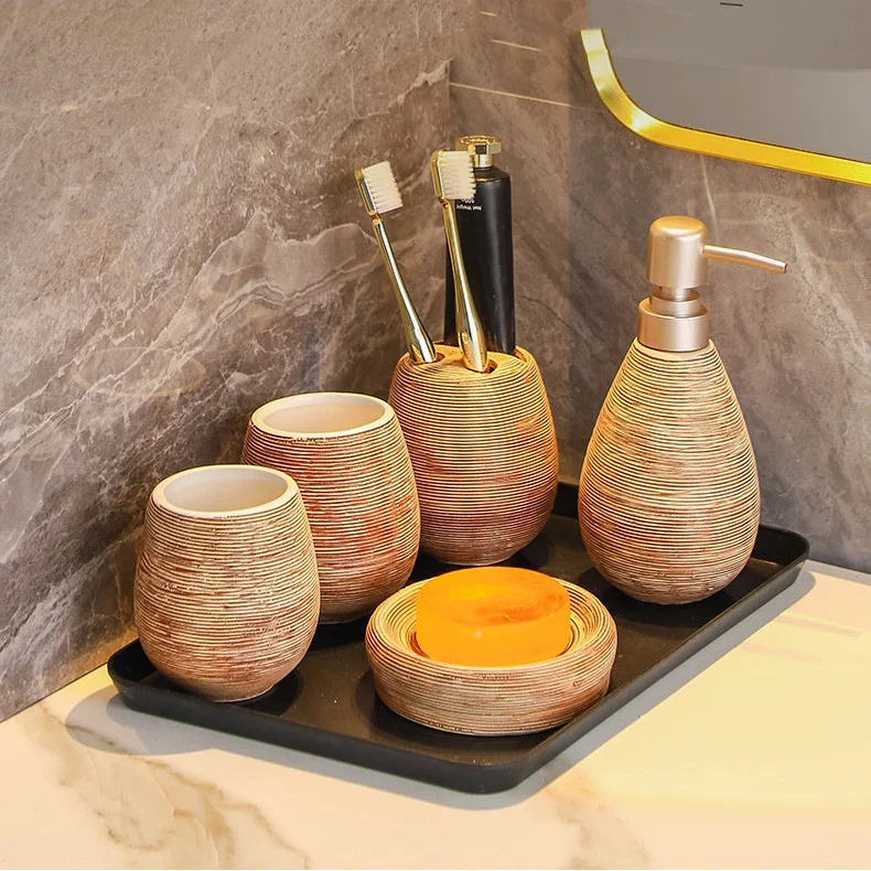 Retro Badezimmer-Set aus gebürsteter Keramik, fünfteilig, für Ihr Zuhause. Bringt Ordnung und Stil in Ihr Badezimmer, langlebig. — foto 1