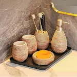 Retro Badezimmer-Set aus gebürsteter Keramik, fünfteilig, für Ihr Zuhause. Bringt Ordnung und Stil in Ihr Badezimmer, langlebig. — foto 1