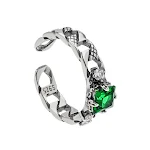 Anel Hip Hop Masculino Corrente Cubana Prata com Pedra Verde. Design estiloso e moderno para um visual autêntico e cheio de atitude. — foto 1