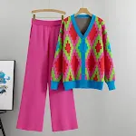 Dames gebreid vest casual fashion sport broekpak met wijde pijpen, comfortabele stijl voor een relaxte en modieuze look. — foto 6